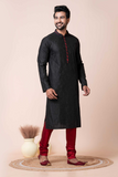 Black Mix Cotton Kurta Pajama Set for Men