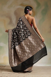 Black Jaal Banarasi Soft Silk All-Over Silver Zari Saree