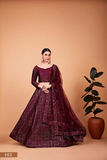 Maroon Heavy Tebi Silk Thread & Sequins Embroidered Lehenga Choli with Butterfly Net Dupatta
