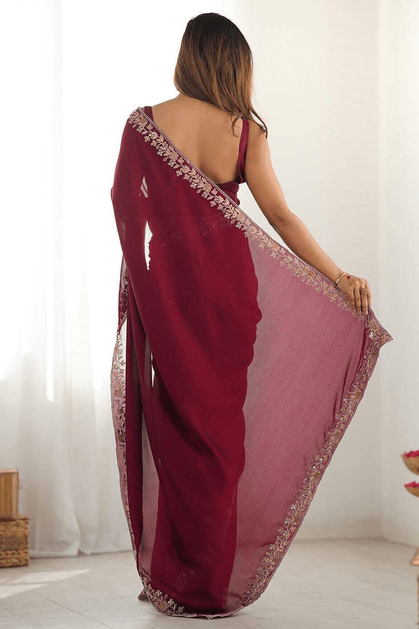 Rangoli Silk Saree with Embroidered Border Lace - kavyo.in