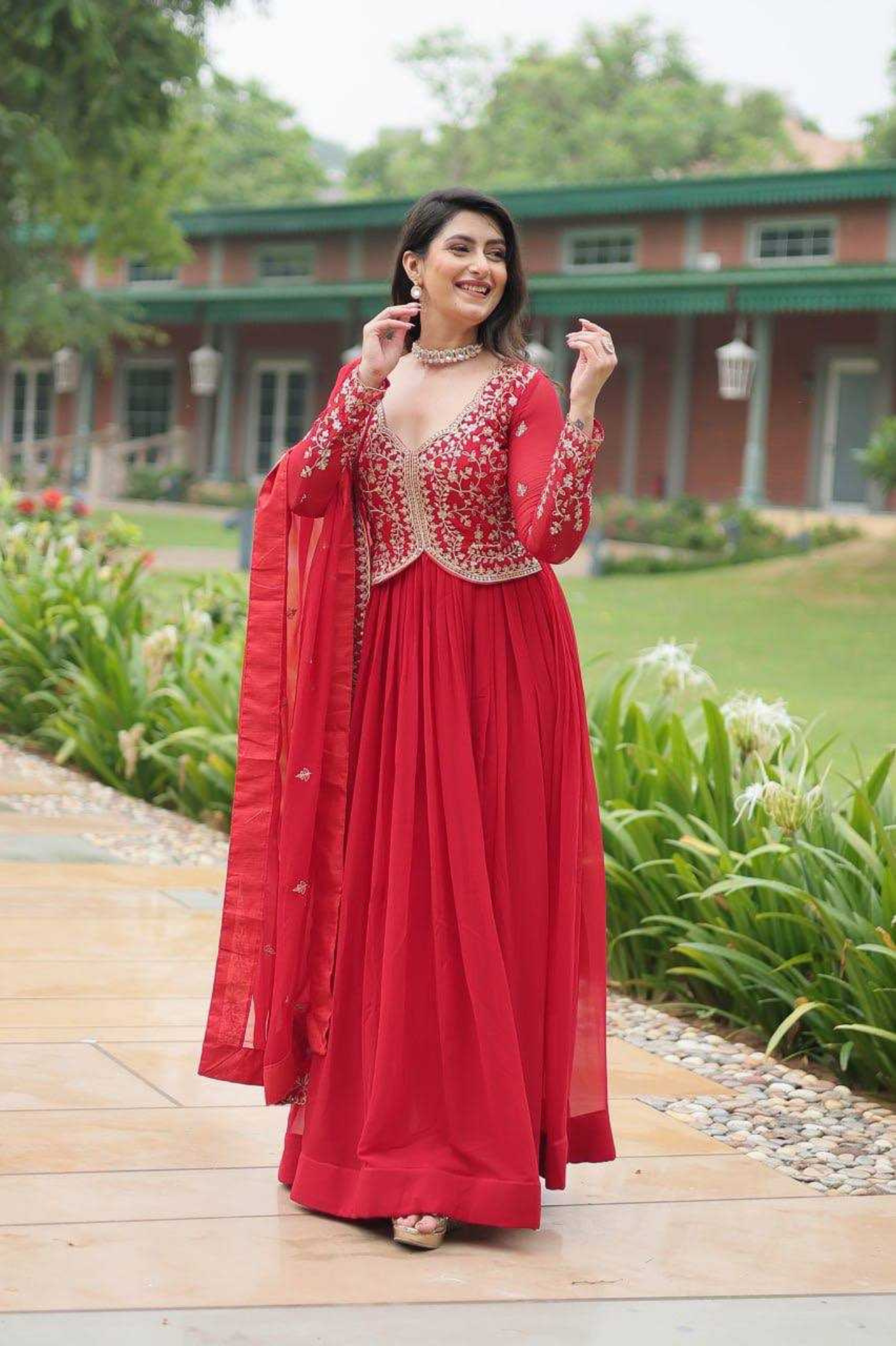 Elegant Faux Blooming Embroidered Anarkali Gown Set - Rani - kavyo.in