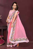 Soft Pink Georgette Saree with Embroidery Cutwork Lace Border
