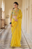 Yellow Organza Saree with Cording, Sequins & Zari Embroidery