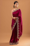 Maroon Heavy Rangoli Silk Saree with Rivet & Zari Embroidery Cutwork Border