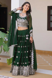 Embellished Semi-Stitched Georgette Lehenga Choli (Green)