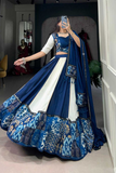 Royal Blue & White Rayon Mirror Work Lehenga Set