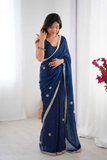 Elegant Blue Fandy Saree with Beads & Sequin Embroidery
