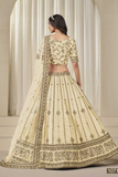 Elegant Art Silk Embroidered Wedding Lehenga Choli with Dupatta – Ivory Gold