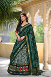 Green White Patola Tussar Silk Foil Work Lehenga Set