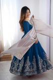 Royal Blue Georgette Embroidered Anarkali Set