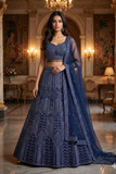 Midnight Blue Premium Georgette Embroidered Lehenga Choli Set with Net Dupatta