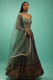 Teal Chinon Lehenga Choli with Net Dupatta