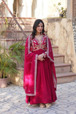 Red Faux Blooming Embroidered Zari Sequins Gown with Dupatta