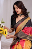 Soft Lichi Silk Saree with Diagonal Patola Print & Woven Zari Border