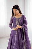 Royal Purple Crunchy Silk Embroidered Anarkali Gown Set - kavyo.in