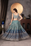 Teal Blue & Navy Georgette Embroidered Lehenga Choli with Dupatta
