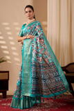 Sea Glass Soft Lichi Silk Abstract Print Sare