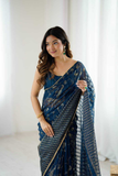 Georgette Silk Saree with Foil Work, Small Lace & Zalar Border
