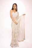 Ivory Butterfly Soft Net Saree with All-Over Sequin Embroidery