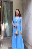 Sky Blue Mirror Work Faux Georgette Palazzo Suit Set