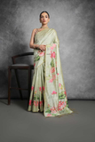 Soft Tussar Silk Saree with Elegant Lotus Print & Floral Design All Over