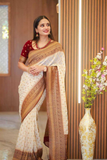 Soft Lichi Silk Jacquard Saree in Cream & Maroon