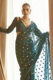 Luxury Teal Faux Georgette Party Wear Saree with Heavy Sequin Box Work