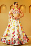 White Multi-Color Floral Embroidered Georgette Lehenga Set