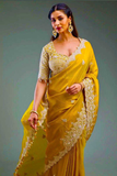 Premium Soft Gold Crush Silk Saree with Heavy Zari, Sequin & Coding Embroidery Work