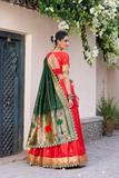 Maharani Paithani Red Jacquard Silk Lehenga with Bridal Dupatta & Batwa