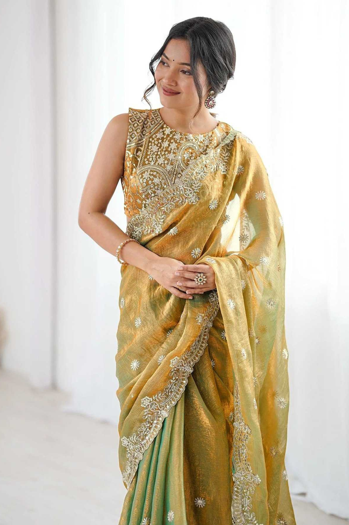 Olive Luxe Fandi Silk Designer Party Wear Saree