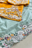Aqua Blue Fox Georgette Saree with C-Pallu Embroidery & Cutwork Border