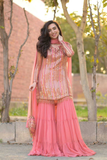 Peach Glow Faux Georgette Palazzo Suit Set