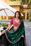 Green & Pink Silk Satin Embroidered Lehenga Choli Set with Dupatta