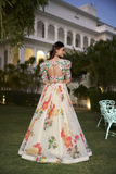 Floral Cream Georgette Lehenga with Matching Blouse & Dupatta
