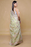 Pista Green Heavy Organza Silk Saree with Multi Thread Embroidery Work