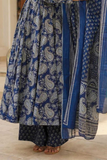 Indigo Paisley Anarkali Pant Dupatta Set