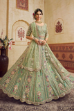 Green Net Bridal Lehenga with Sequins, Coding & Thread Embroidery Work