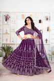 Royal Purple Georgette Embroidered Lehenga Choli with Net Dupatta