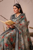 Premium Linen Cotton Saree with Digital Floral & Patola Print