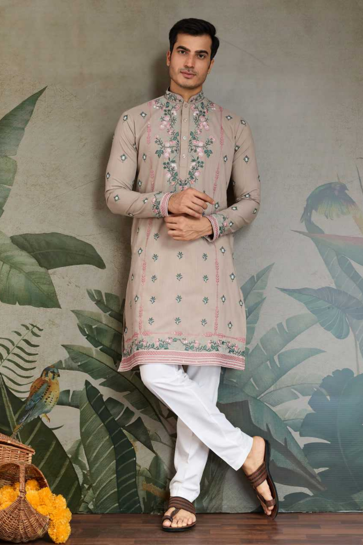 Ivory Viscose Silk Embroidered Kurta Set