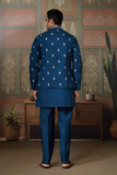 Navy Blue Embroidered Kurta with Koti & Bottom