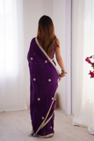 Elegant Purple Fandy Saree with Beads & Sequin Embroidery