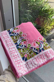 Soft Pink Georgette Saree with Embroidery Cutwork Lace Border