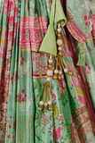Patchwork Print Chinnon Silk Lehenga Choli Set with Choker-Style Chiffon Dupatta