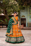 Rajwada Tussar Silk Patola Print & Foil Work Lehenga Set