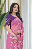 Pink Georgette Embroidered Saree With Contrast Blouse