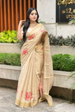 Soft Gold Banarasi Tissue Saree with Floral Print & Zari Detailing