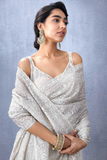 Elegant White Organza Saree with Intricate Thread Embroidery & Cutwork Border