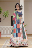 Multicolor Crepe Silk Lehenga Choli with Foil Crepe Silk Dupatta